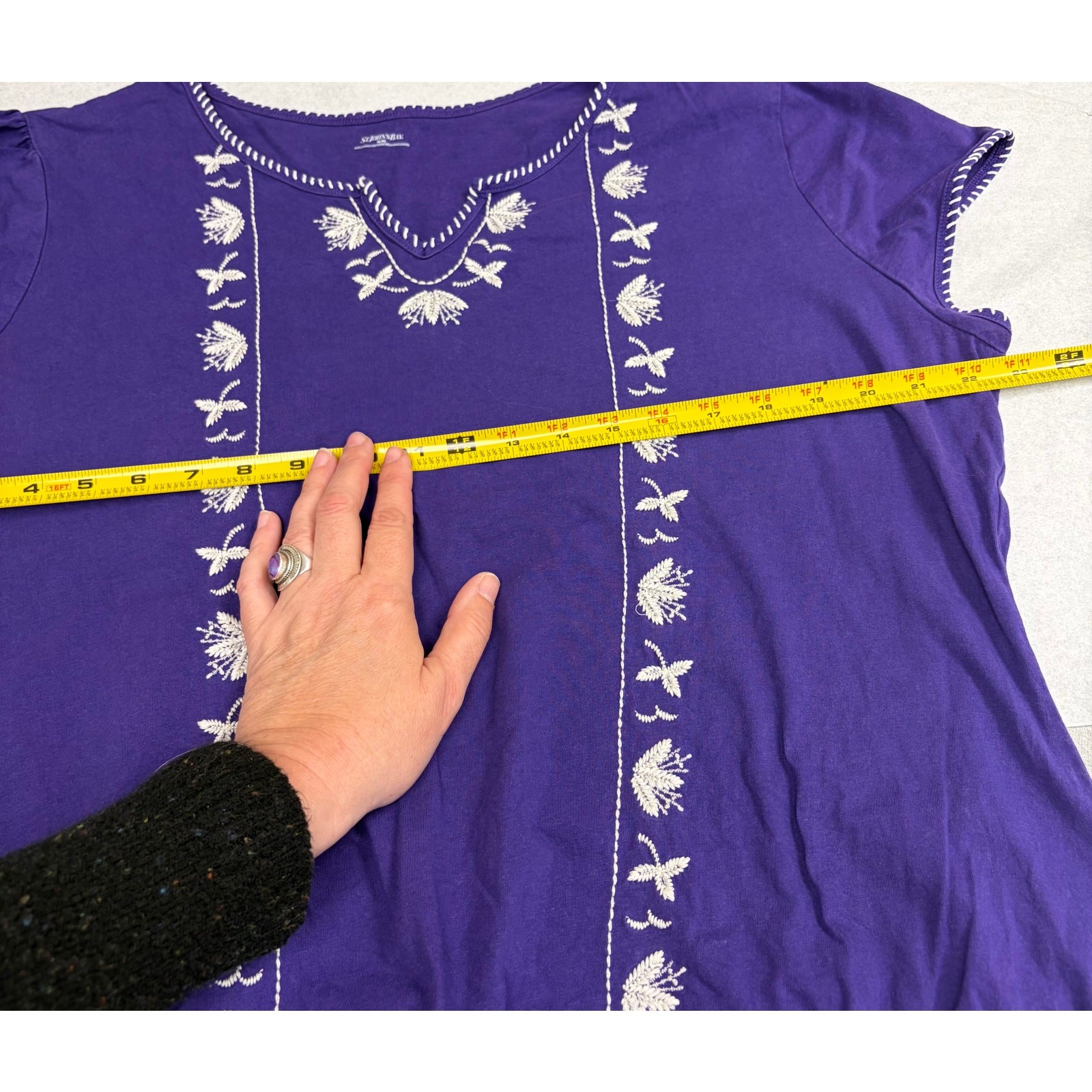 St Johns Bay Cotton Boho Peasant Casual Cottagecore Embroidered Purple Blouse XL
