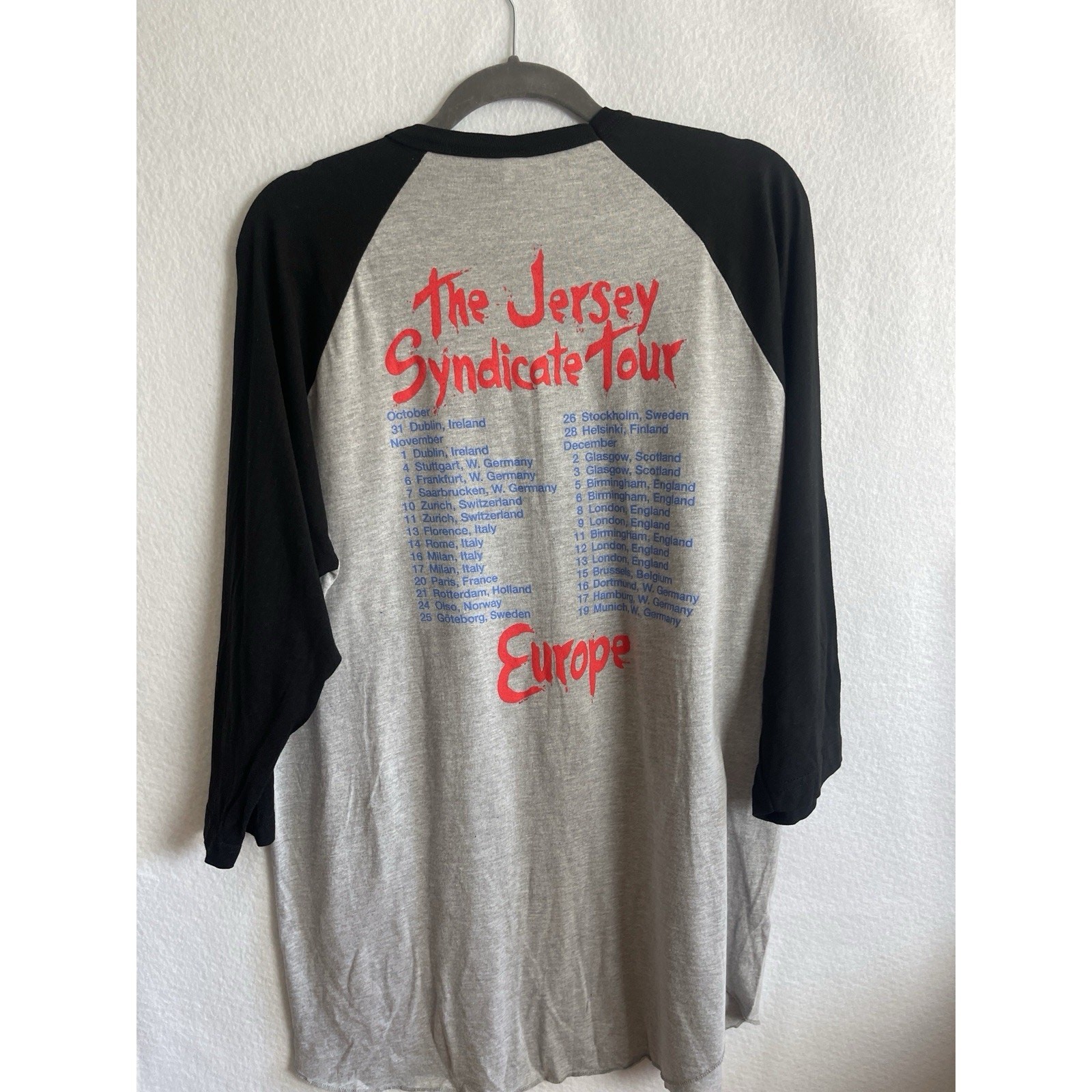 Bon Jovi Concert T Shirt Jersey Syndicate Tour 3/4 Sleeve Baseball Shirt Mens XL