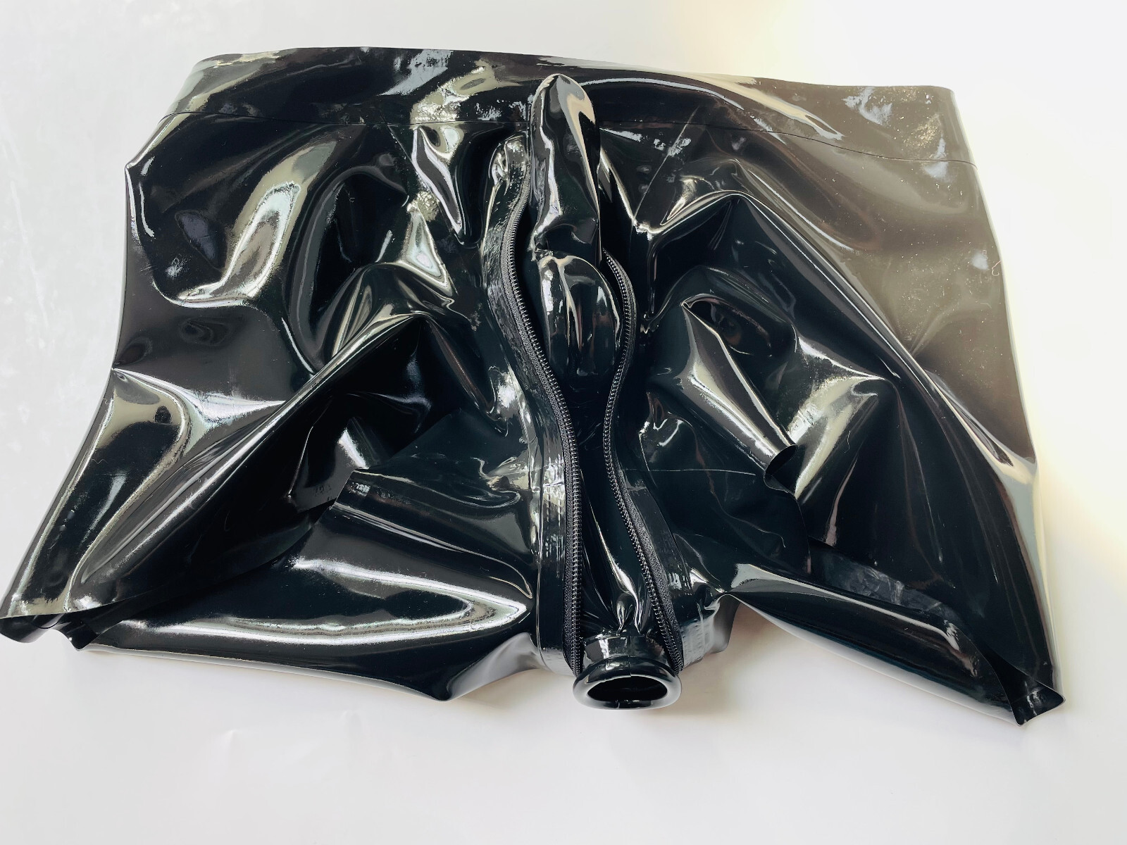 Mens Black latex boxer codpiece hidden two sheath 0.4mm custom-made fetish BDSM
