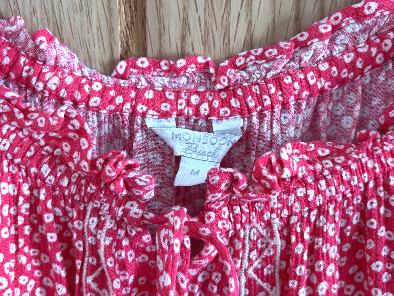 Monsoon Raspberry Red/Pink & White On-Off Shoulder Beach Dress, Size M, 16-18