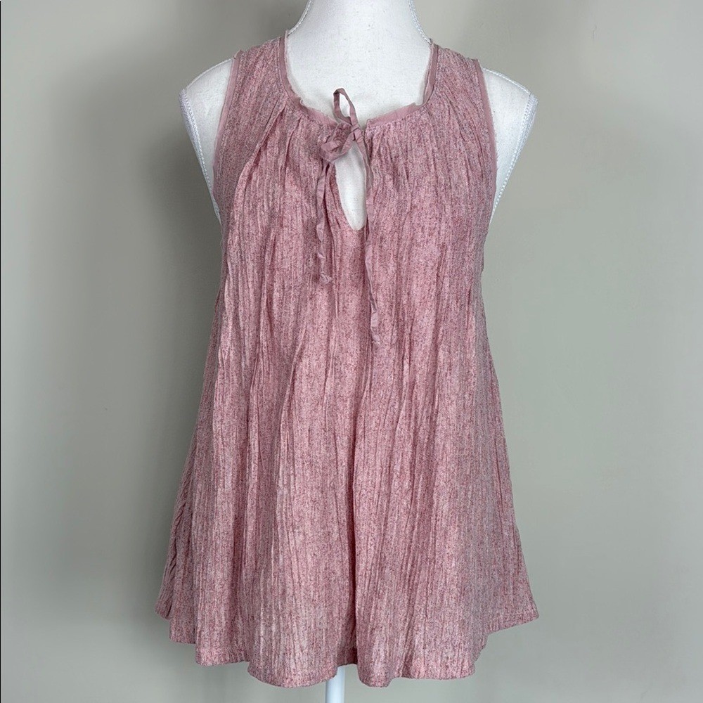 Meadow Rue Anthro Pleated Gauze Tie Keyhole Blouse in Pink Size Medium
