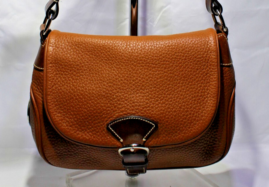 Dooney & Bourke tan saddle slim flap bag pebble All-Weather Leather purse