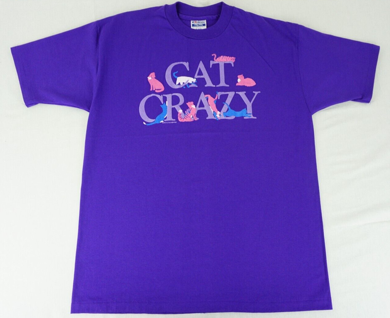 Vintage 1990 Hanes Cat Crazy short sleeve shirt tagged XL puff print animals