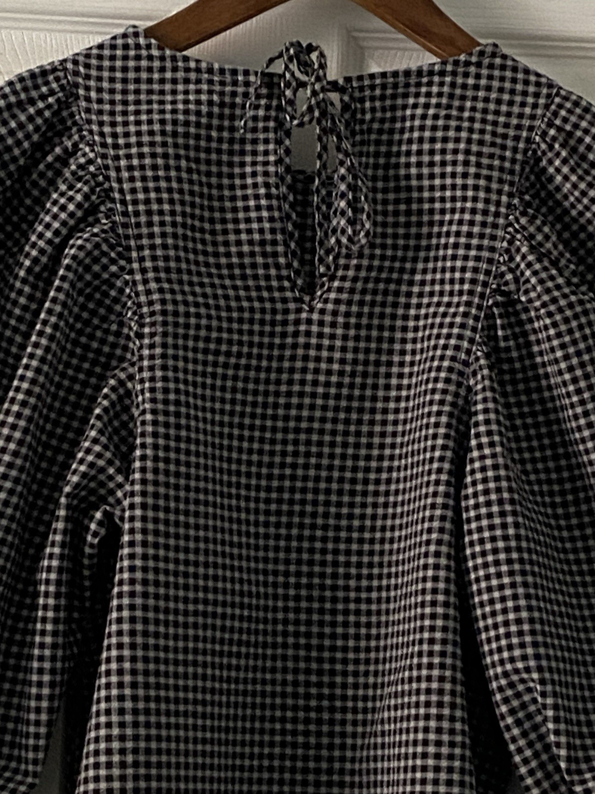 TOAST Black & White Gingham Cotton Round Neck Balloon Sleeve Blouse Size 6