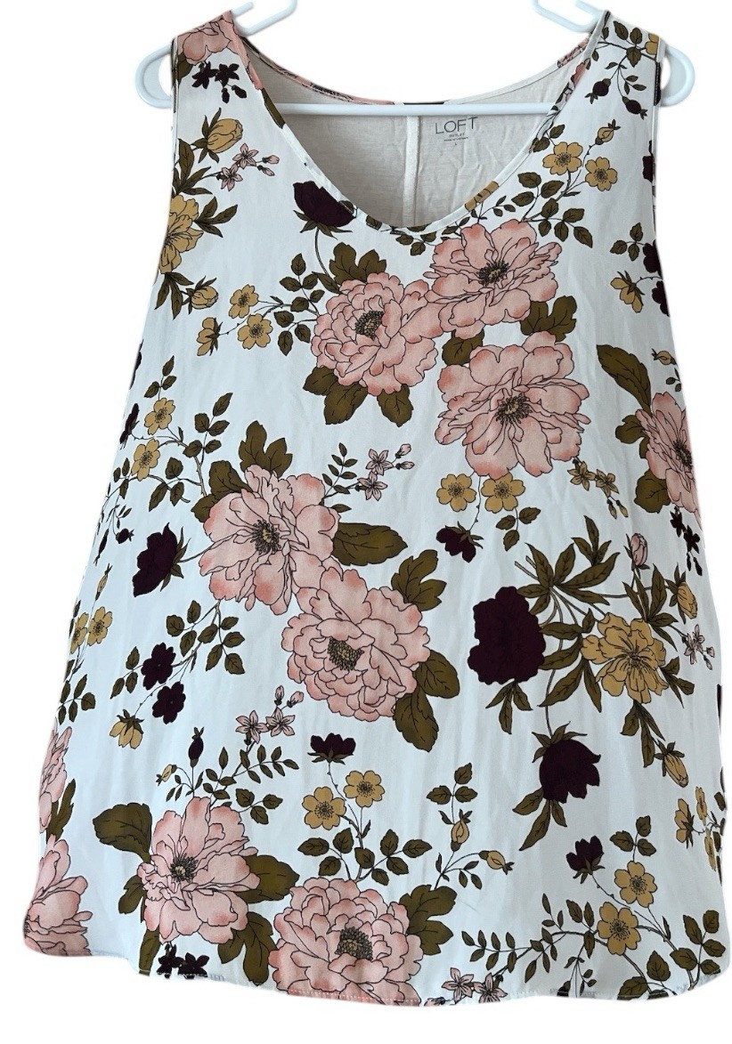 Loft Outlet Women’s Floral Sleeveless Blouse V-Neck Size Large
