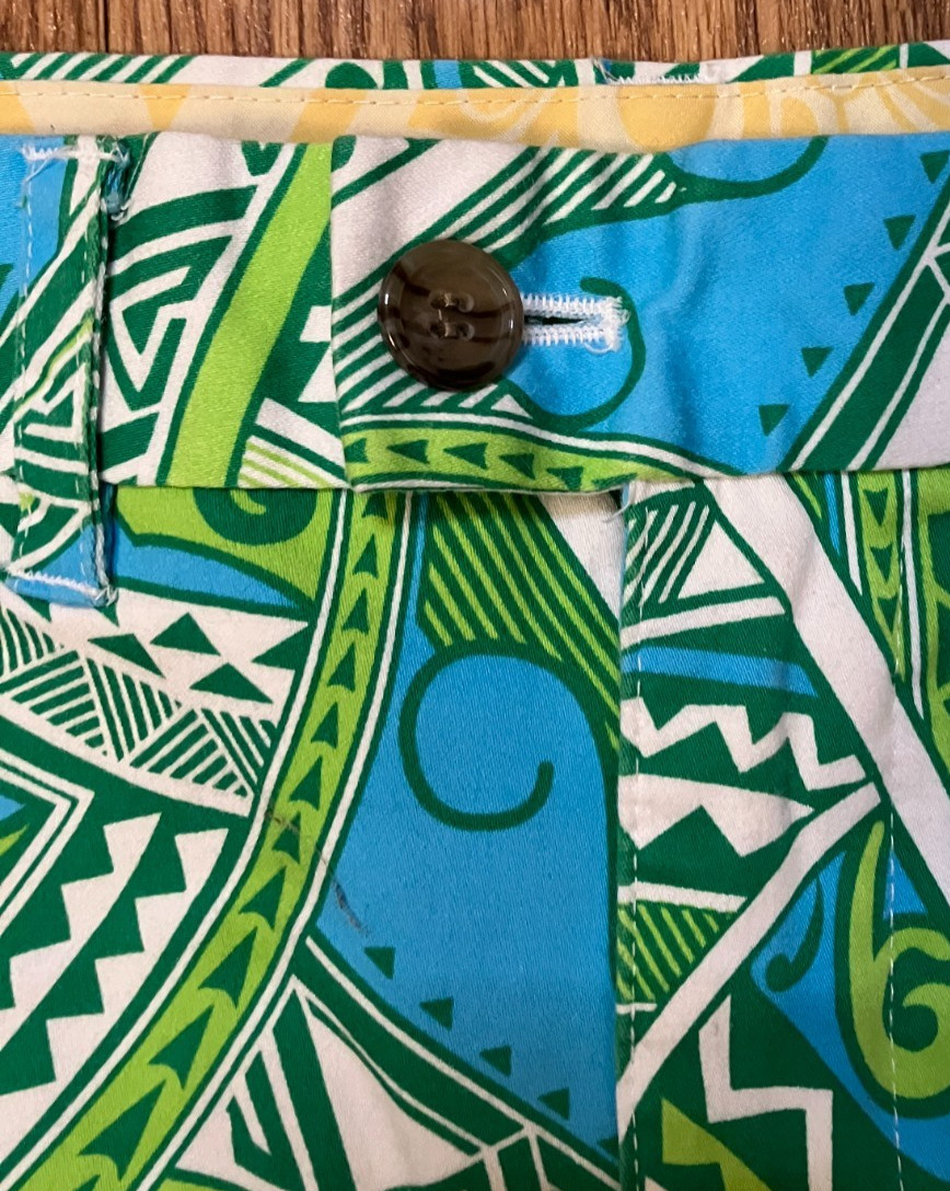 Loudmouth Golf Lounge Lizard Blue Heritage Shorts Mens 36 Retro 80s Style Tribal