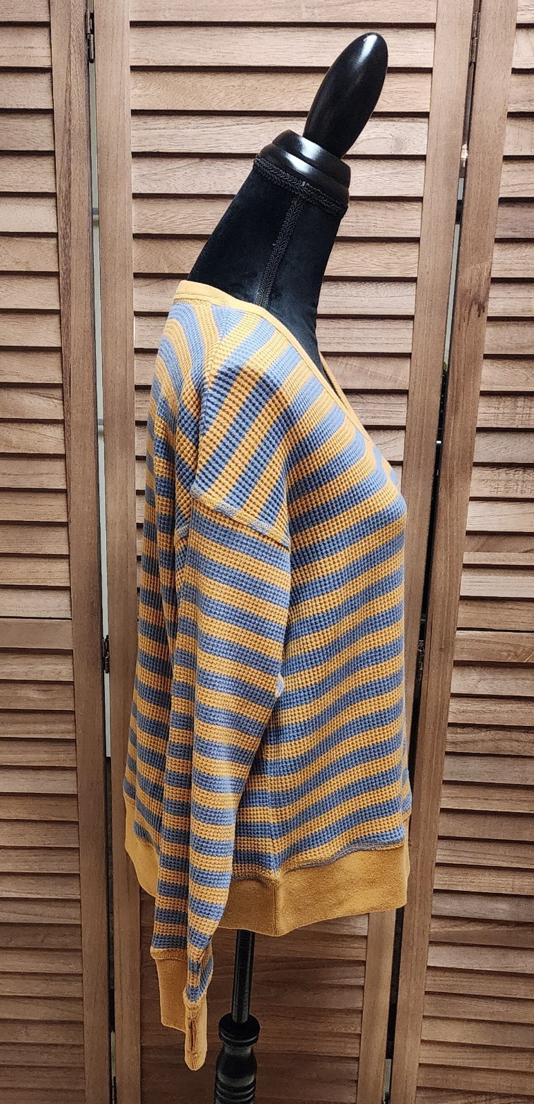 Natural Reflections Waffle V-Neck Pullover Womens Top Flint Stripe Size Small S