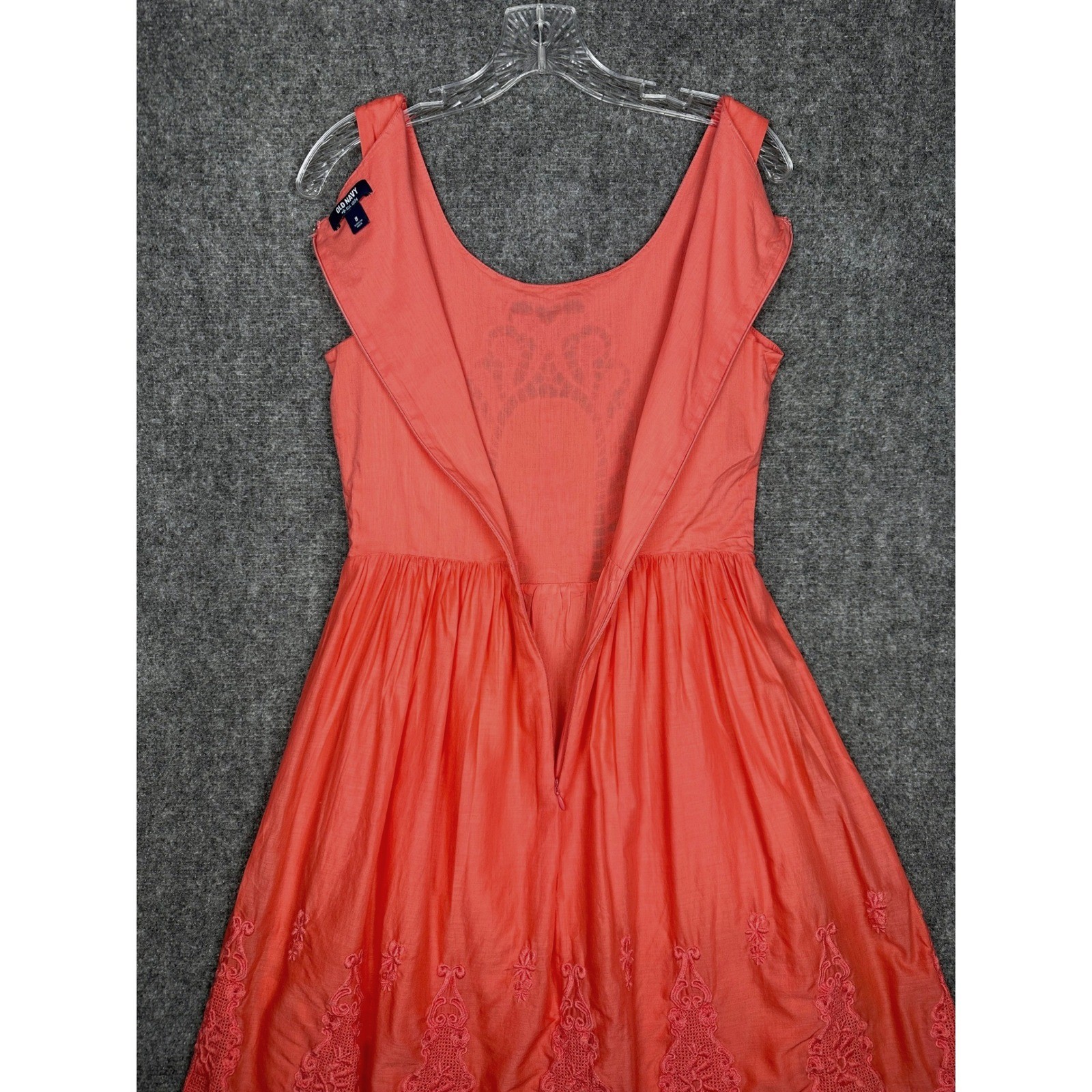 Old Navy Womens Boho Eyelet Crochet Fit and Flare Sun Dress Coral Size 8 Summer