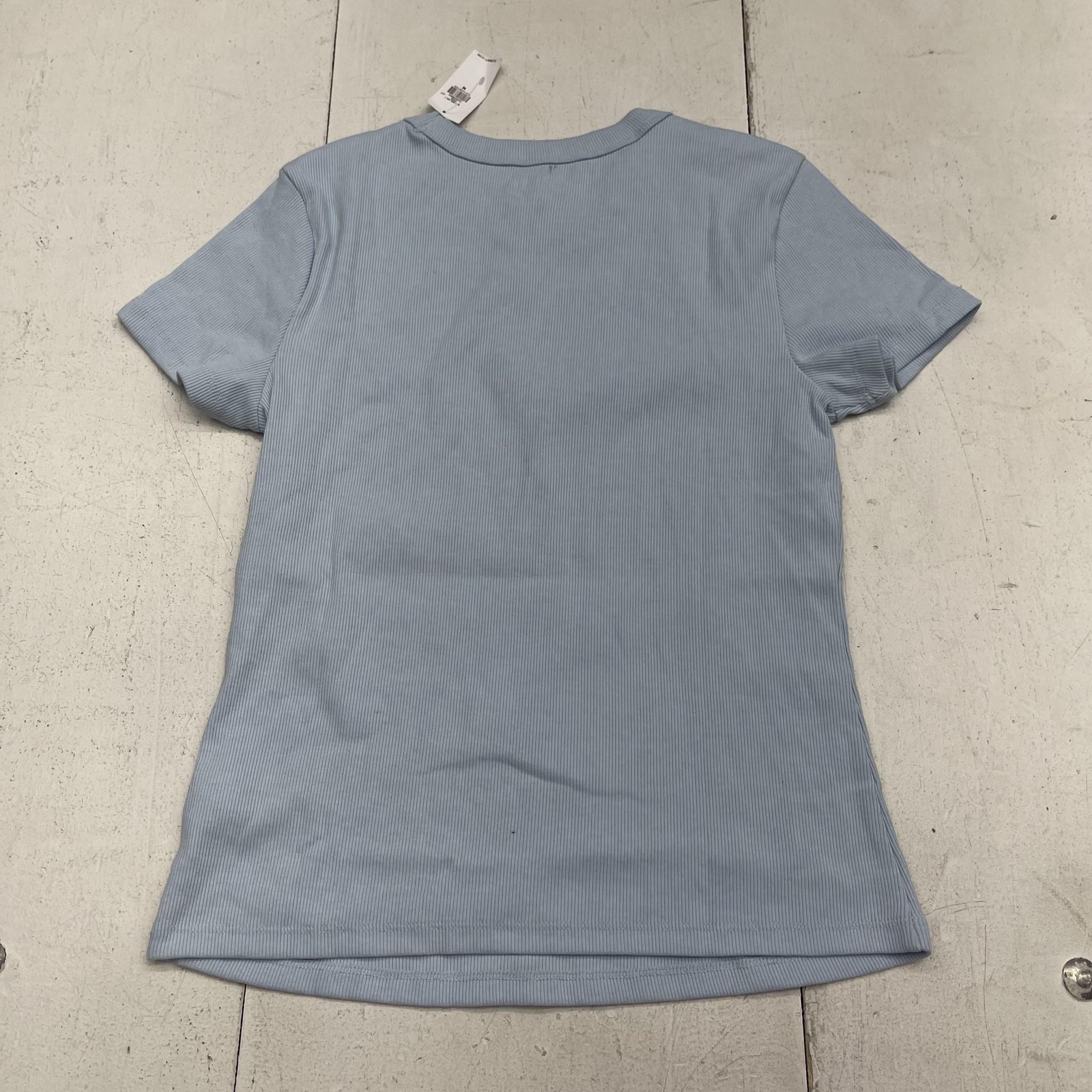 Old Navy Shirt Womens Medium Blue Crew Neck Short Sleeve Ribbed Snug Fit Top
