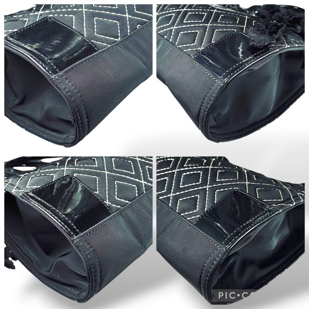 A4 Compatible Tory Burch Nylon Tote Bag Quilted Ella Black