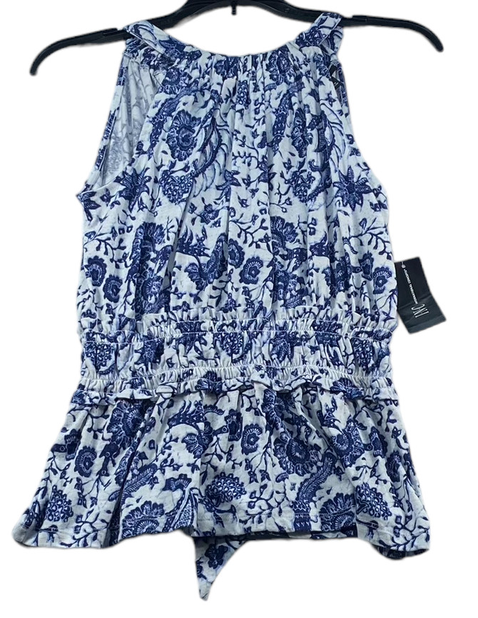 International Concepts Blouse Womens size XS Blue White Floral Cinch Waist New