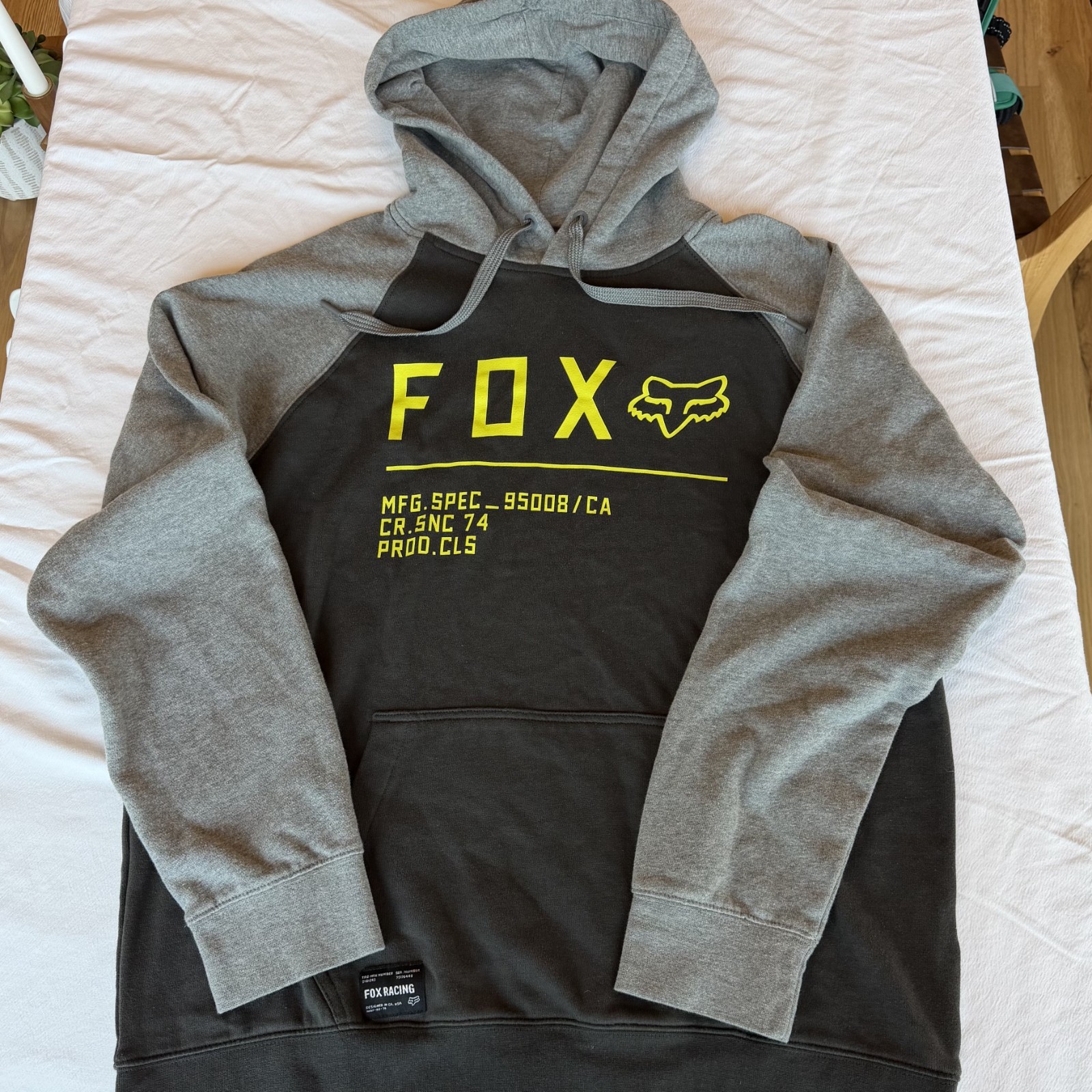 Fox Racing Pullover Hoodie Gray Black Hi Vis Yellow Men’s Large Motocross MX BMX