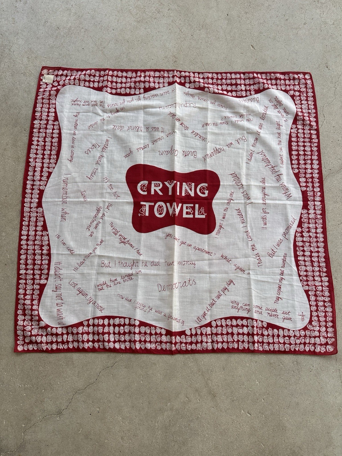 NOS 1950s Symphony ‘Crying Towel’ Novelty Political Bandana Humor Scarf Red VTG