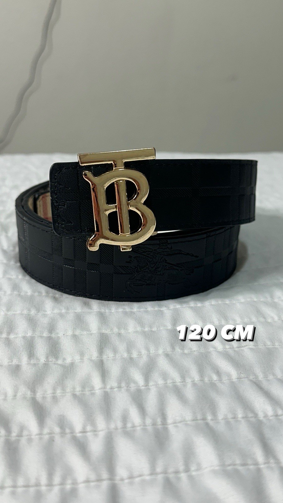 Black Burberry TB Gold Buckle Belt