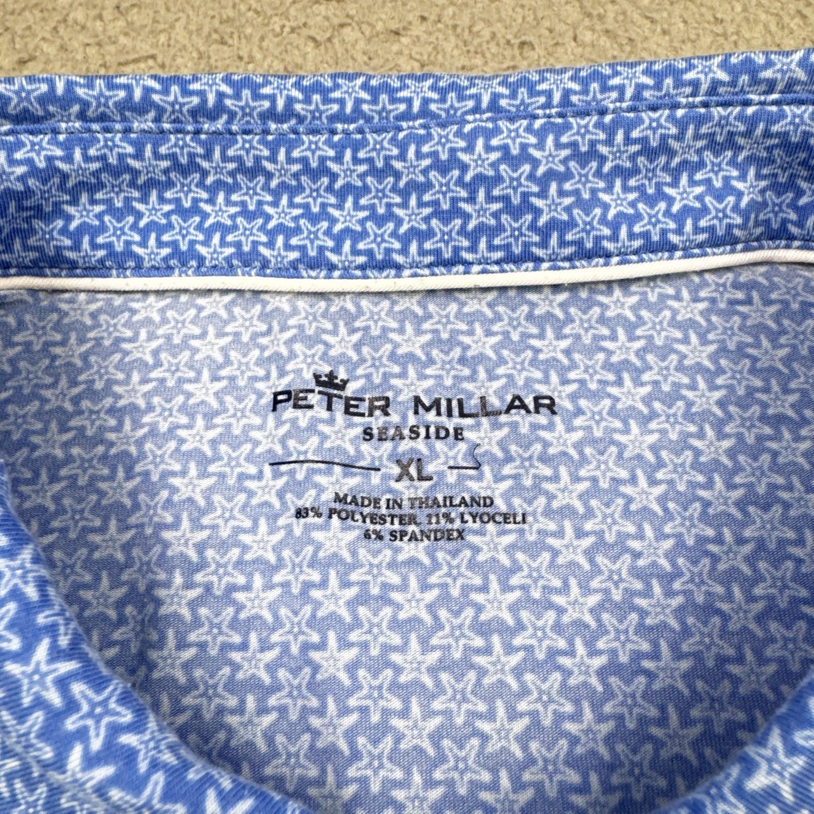 Peter Millar Polo Shirt Mens XL Blue Seaside Star Print Golf Stretch N22AK075
