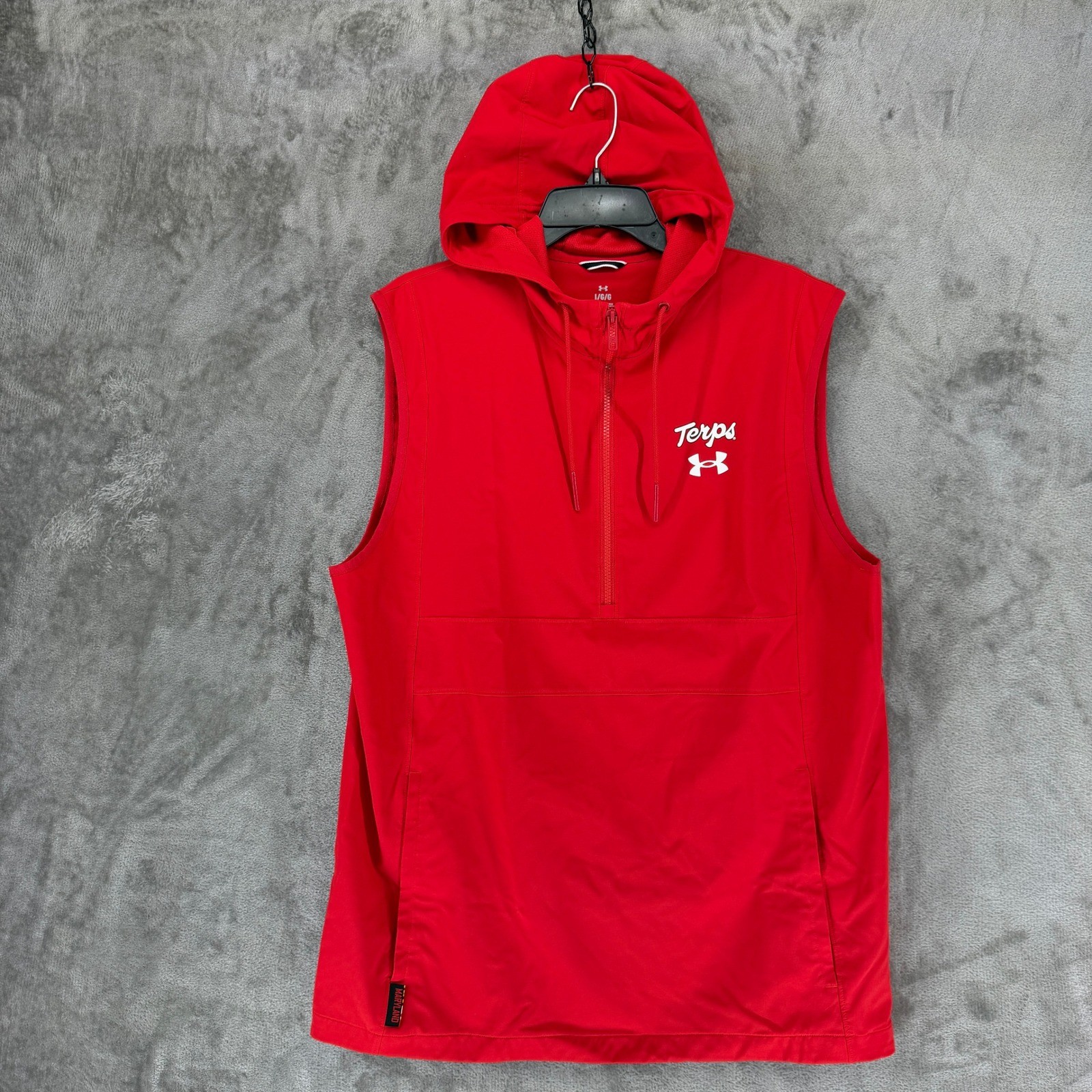 Under Armour Maryland Terrapins Mens Red Sleeveless Hoodie Vest Large UM8223