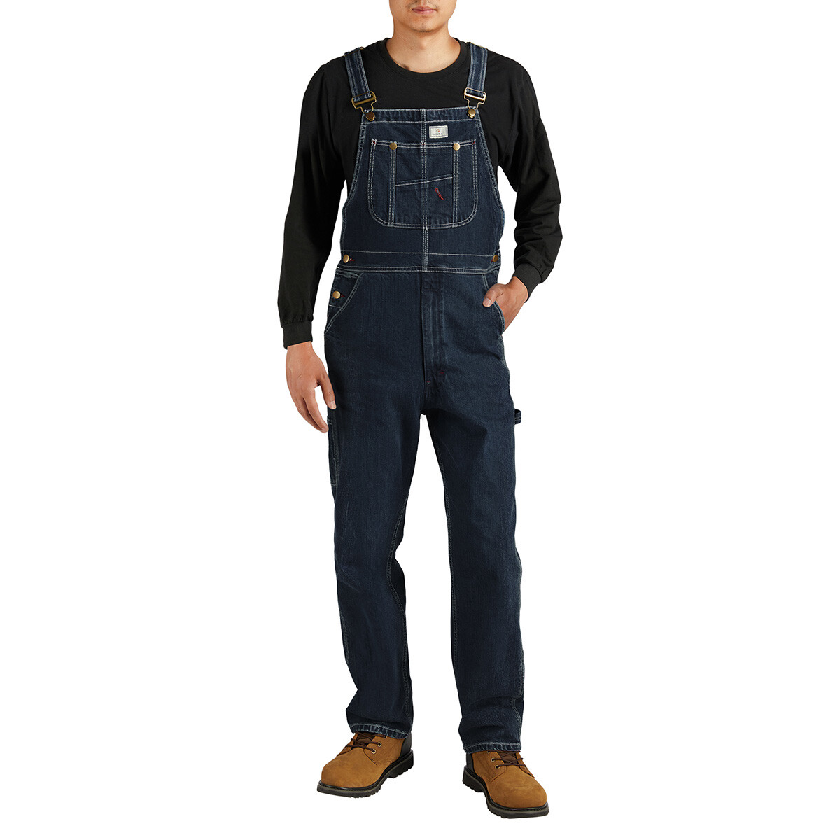HISEA Men Denim Bib Overalls Relaxed Fit Workwear Roomy Dungarees PocketJumpsuit