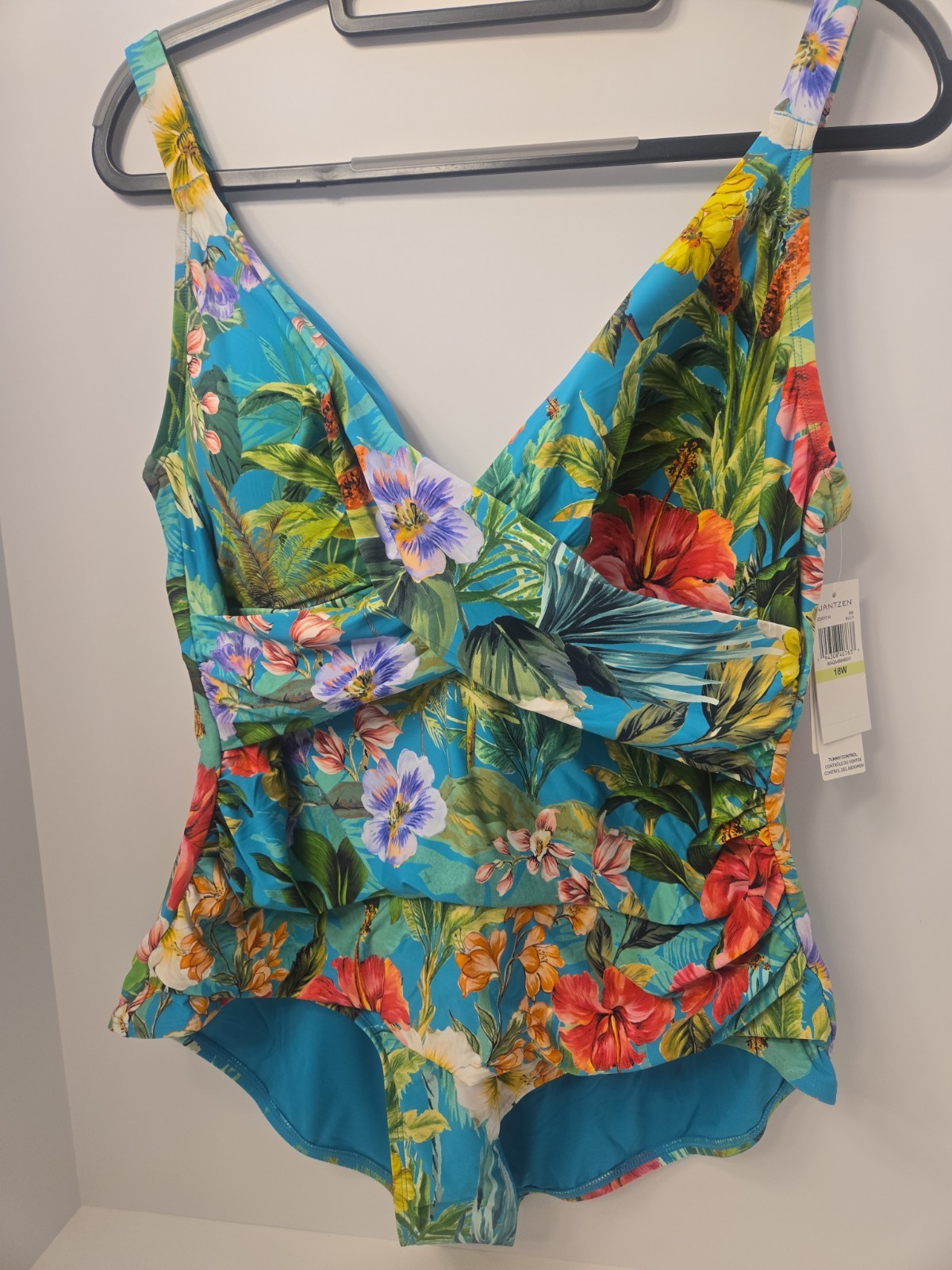 Jantzen Women’s Tropical Floral One Piece Swimsuit Blue Multicolor Plus 18W