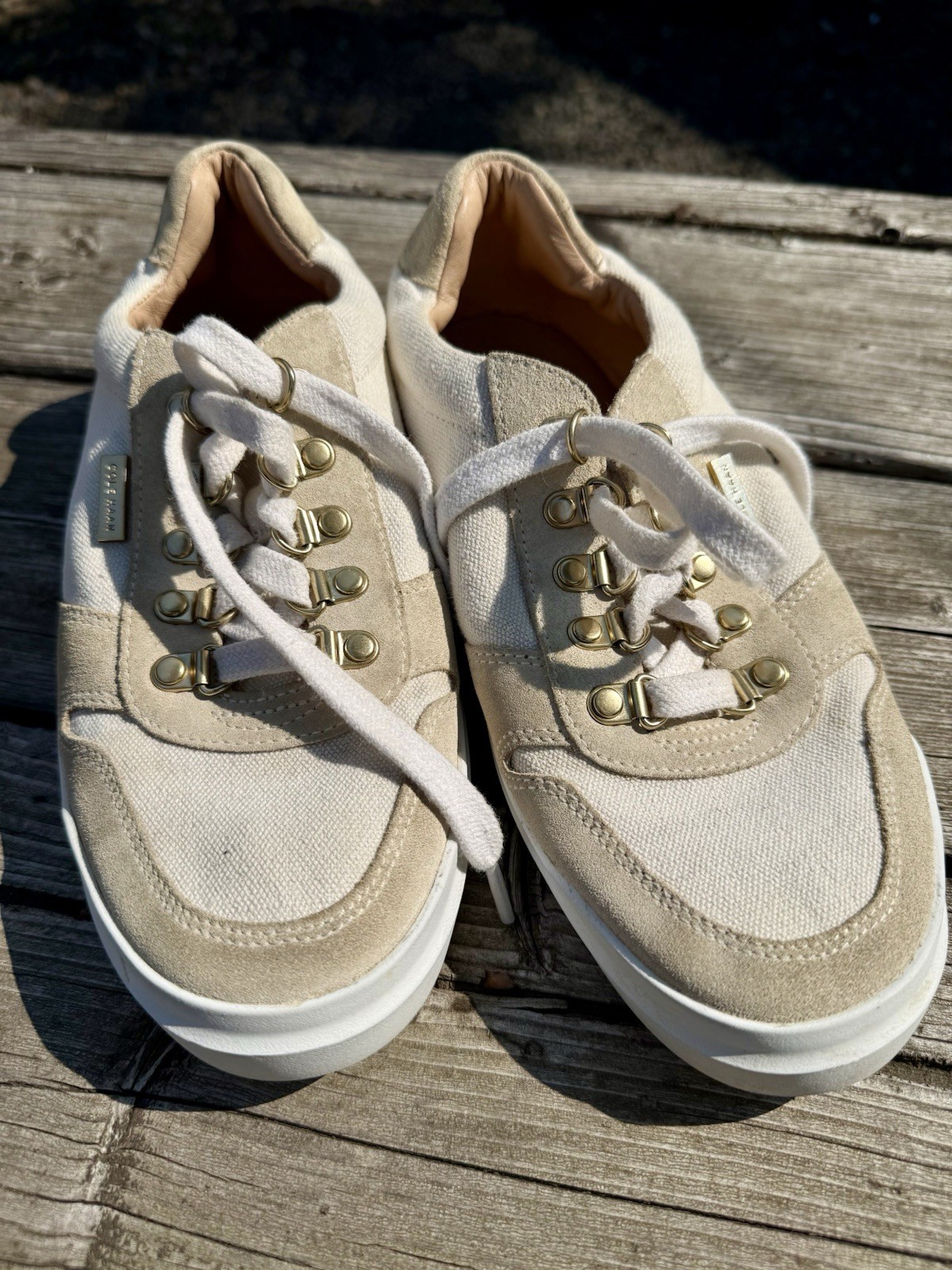 Cole Haan Beige Suede Gold Sneakers Women’s Size 8