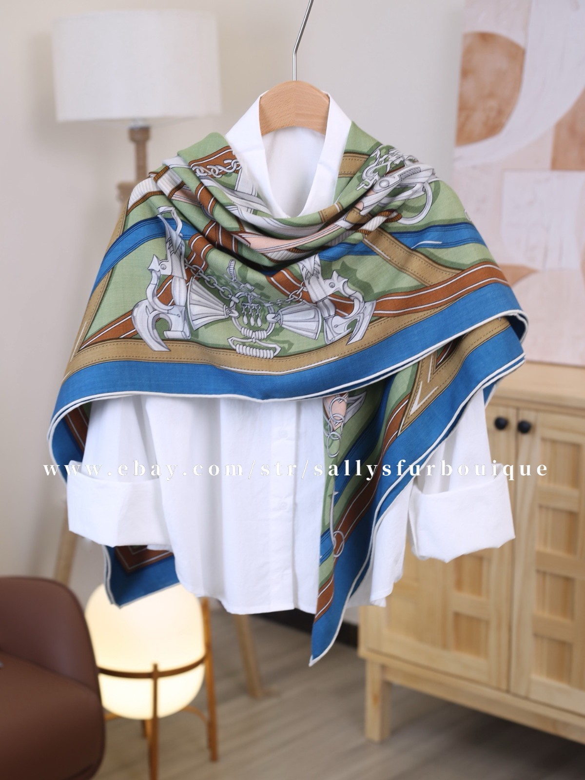 Sallys 70% Cashmere & 30% Silk Wrap Scarf Belt Print Double Face Shawl 53″ Green