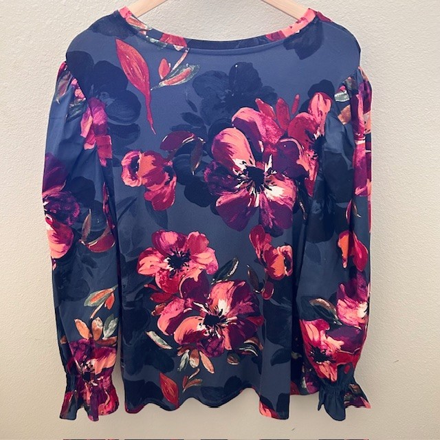 Cupio Blush Balloon Sleeve Floral Blouse Top Size 2X