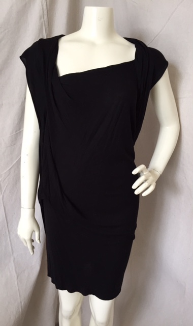 My Tribe Black Viscose “Amelie” Asymmetrical Neckline Sheath Dress Sz S