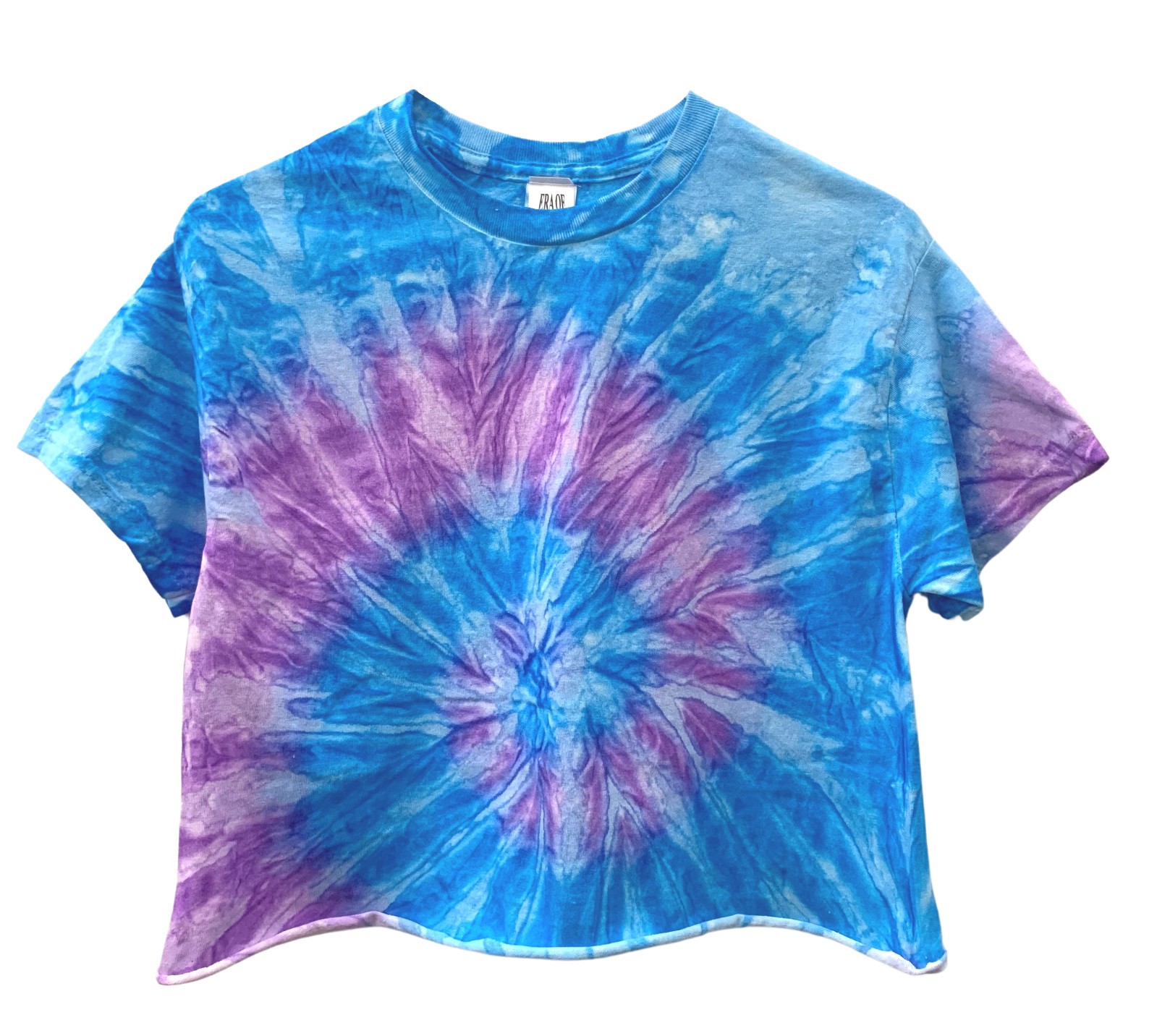 Tie Dye Unisex Cropped Tee, Hand Dyed, Raw Bottom Edge
