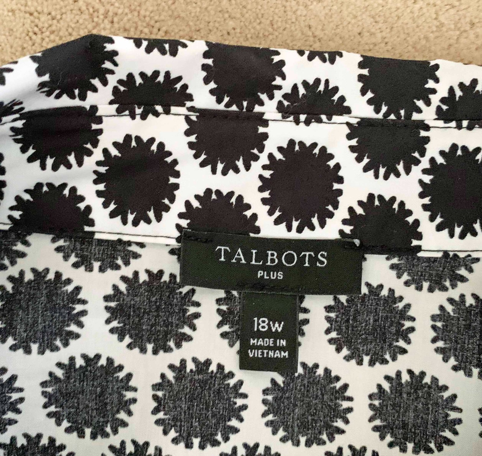 TALBOTS PLUS Cotton Shirt Dress Black & White Atomic Polka Dot Print 18W