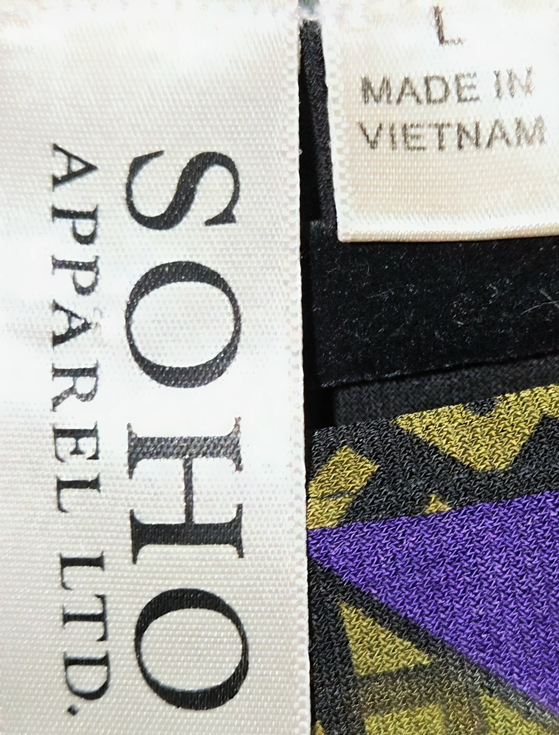 Soho Apparel LTD Women’s Dress Size L Purple Black Gold Stretch