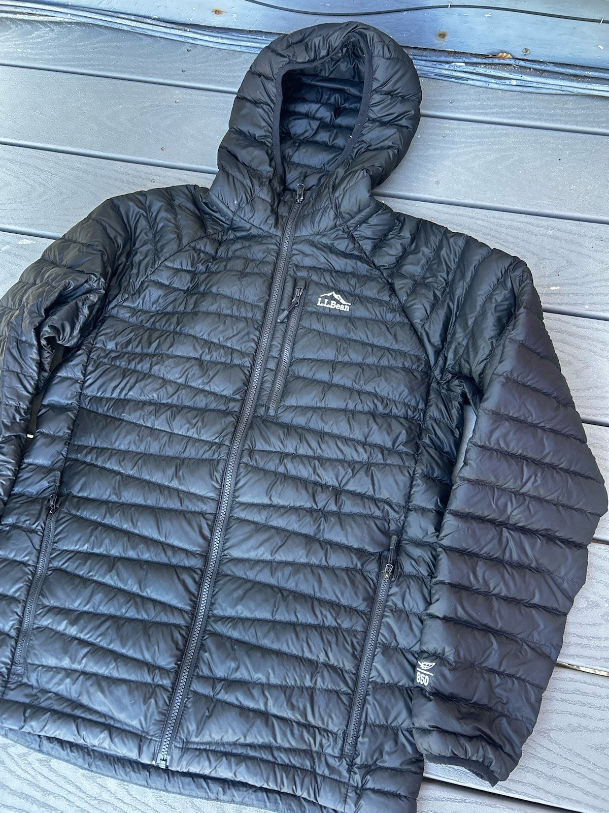 LL Bean Ultralight 850 Down Hooded Jacket Black Size Med T Downtek Pertex Puffer