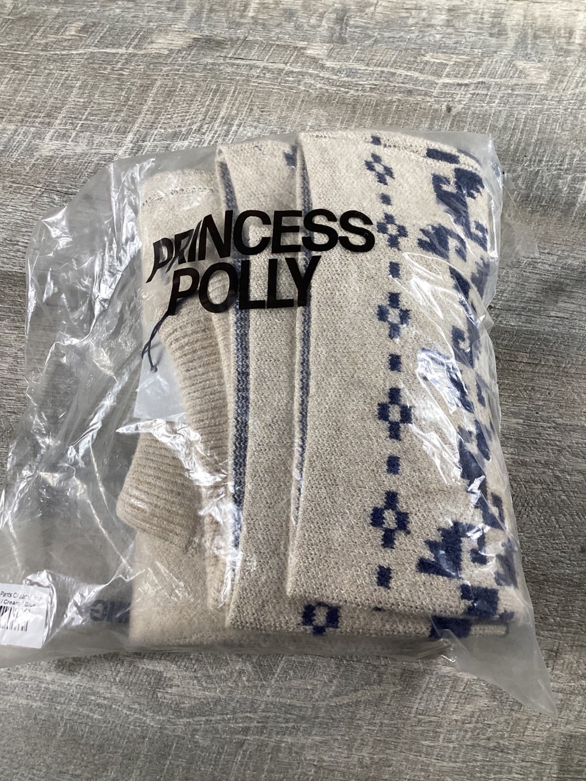 Princes Polly Alpine Knit Pants Cream/Blue US 4 / AU 8 Stretch Winter Wear New