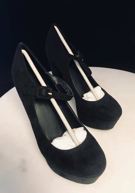 Susi Studio Black Suede Platform Mary Jane Heels Size 6.5 “Miss Mary” New In Box