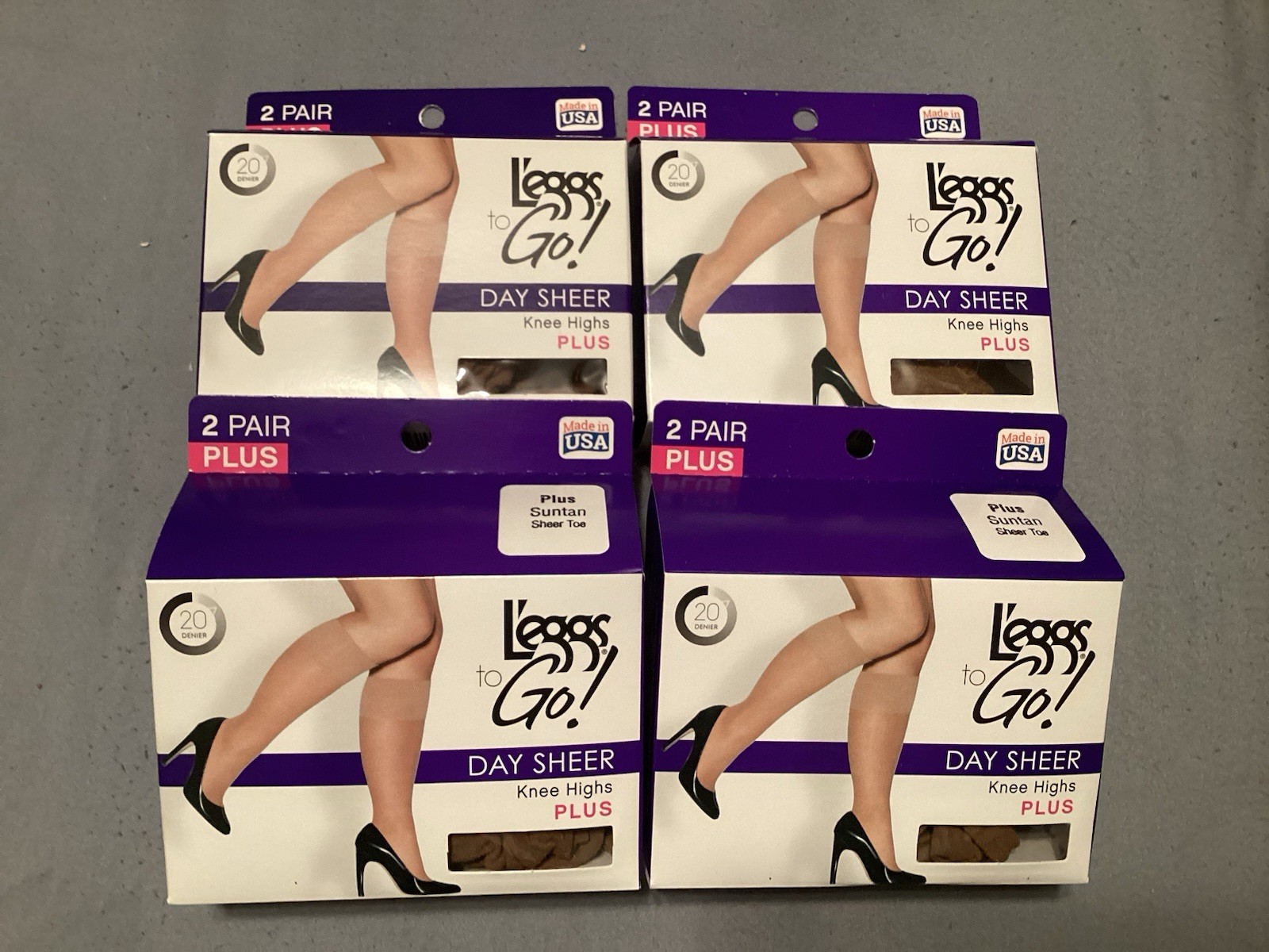 Leggs to Go! Sheer Toe Suntan Knee Highs Plus 20 Denier 2 Pair Pack New 4 packs