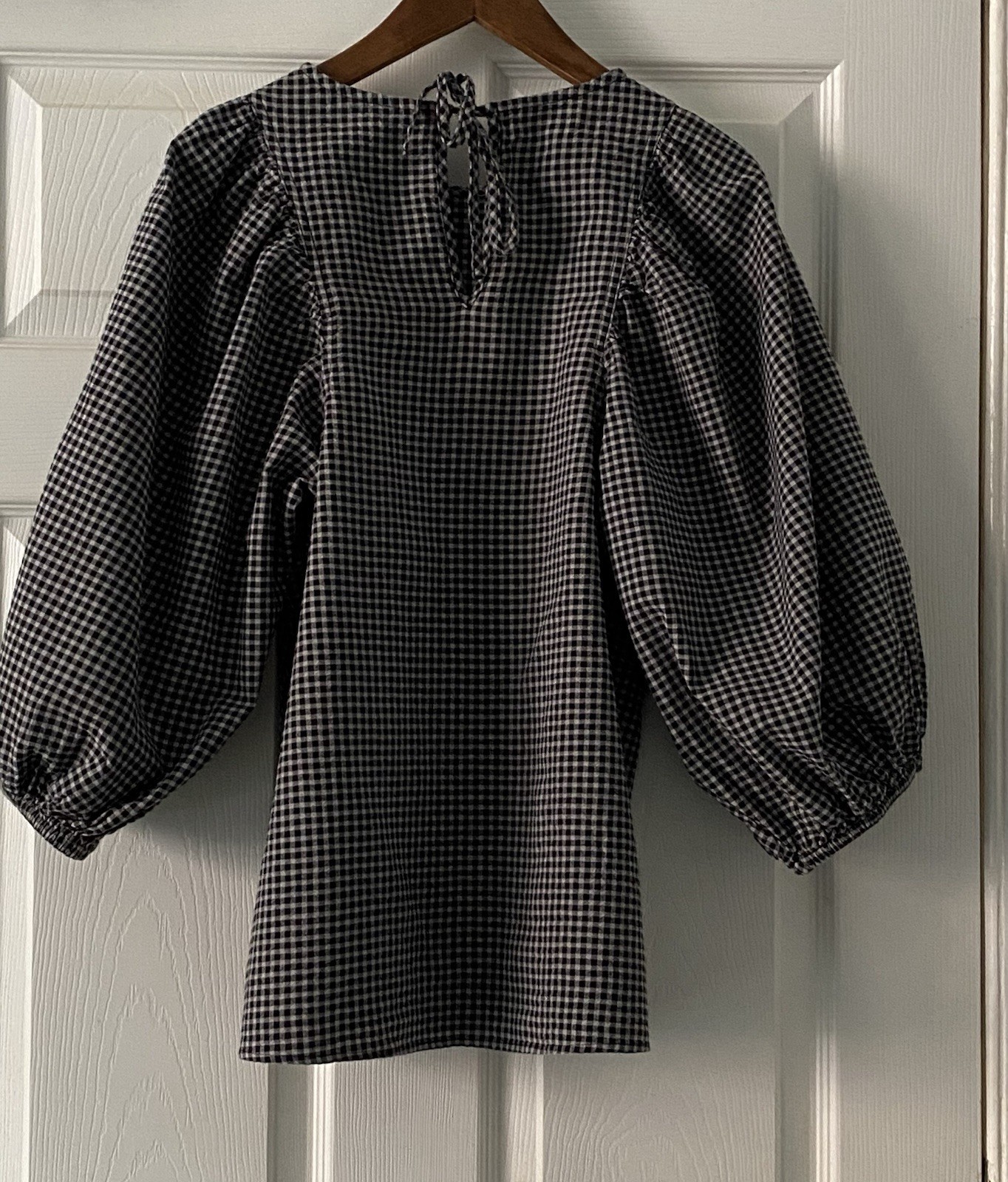 TOAST Black & White Gingham Cotton Round Neck Balloon Sleeve Blouse Size 6