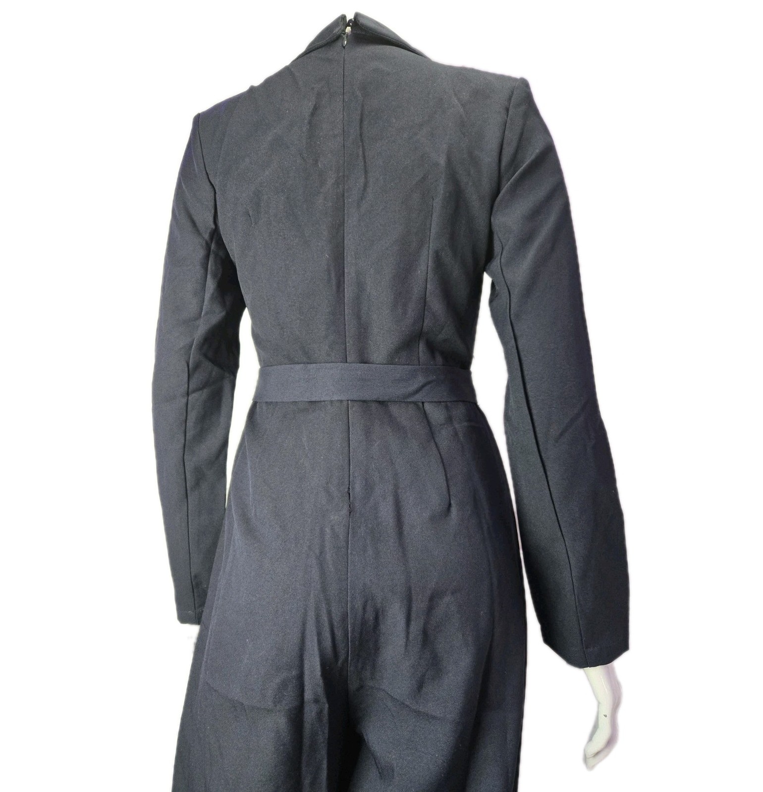Women’s Chic Black Turn Down Collar Elegant Double- Brested Jumpsuit Sz: S