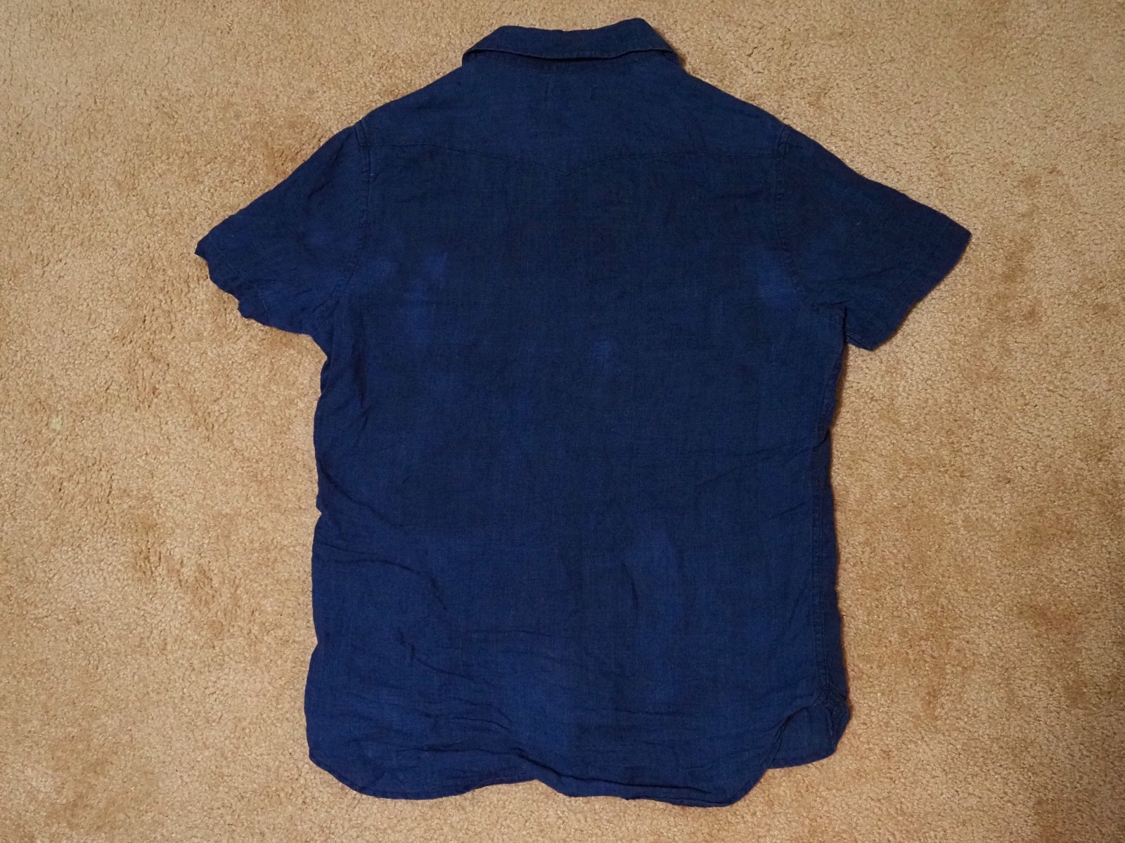 Taylor Stitch Short Sleeve Western Shirt Indigo Linen Mens Size 38 Small