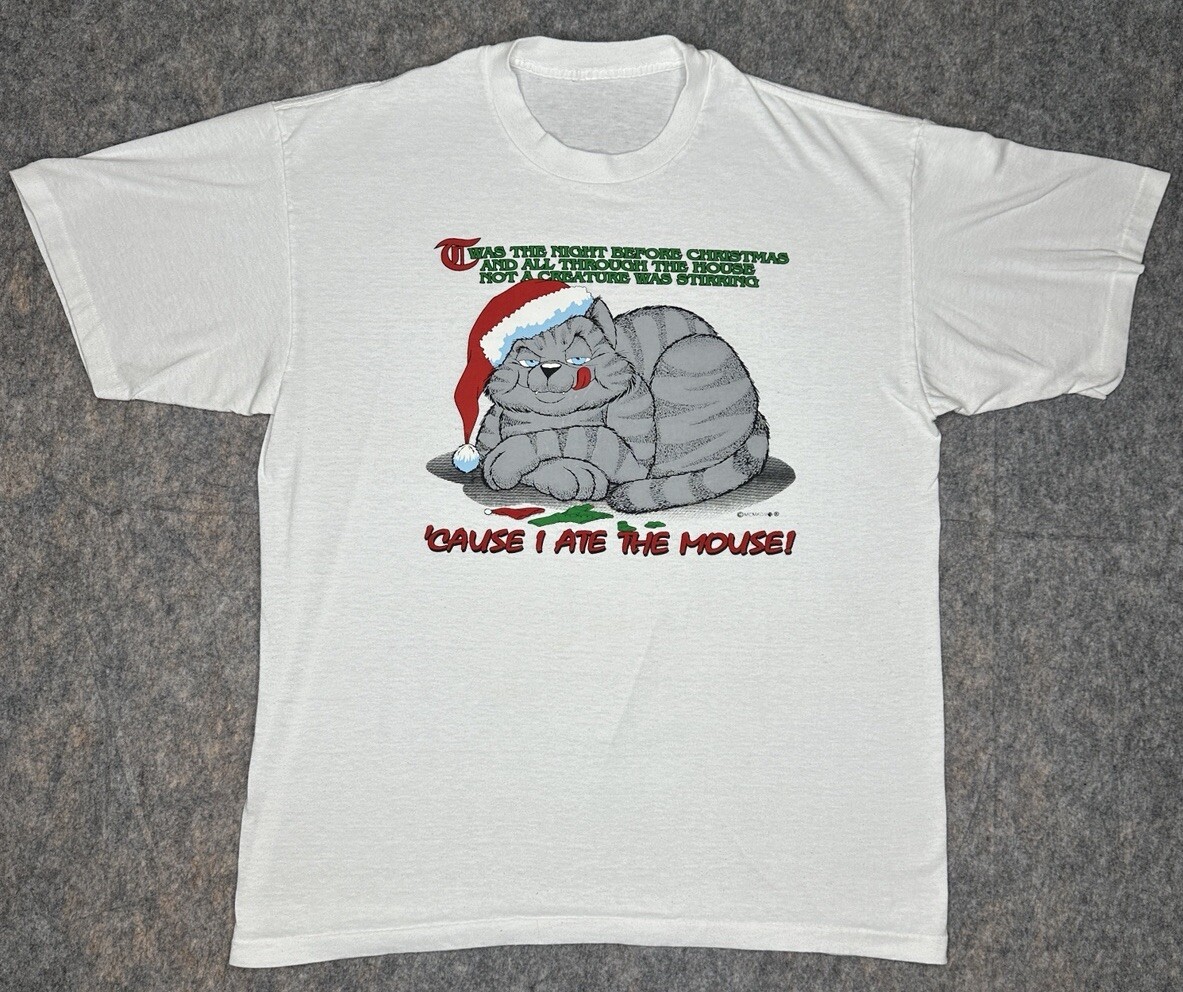 Vintage 90’s Cat Mouse Christmas Short Sleeve T-shirt Cats Single Stitch