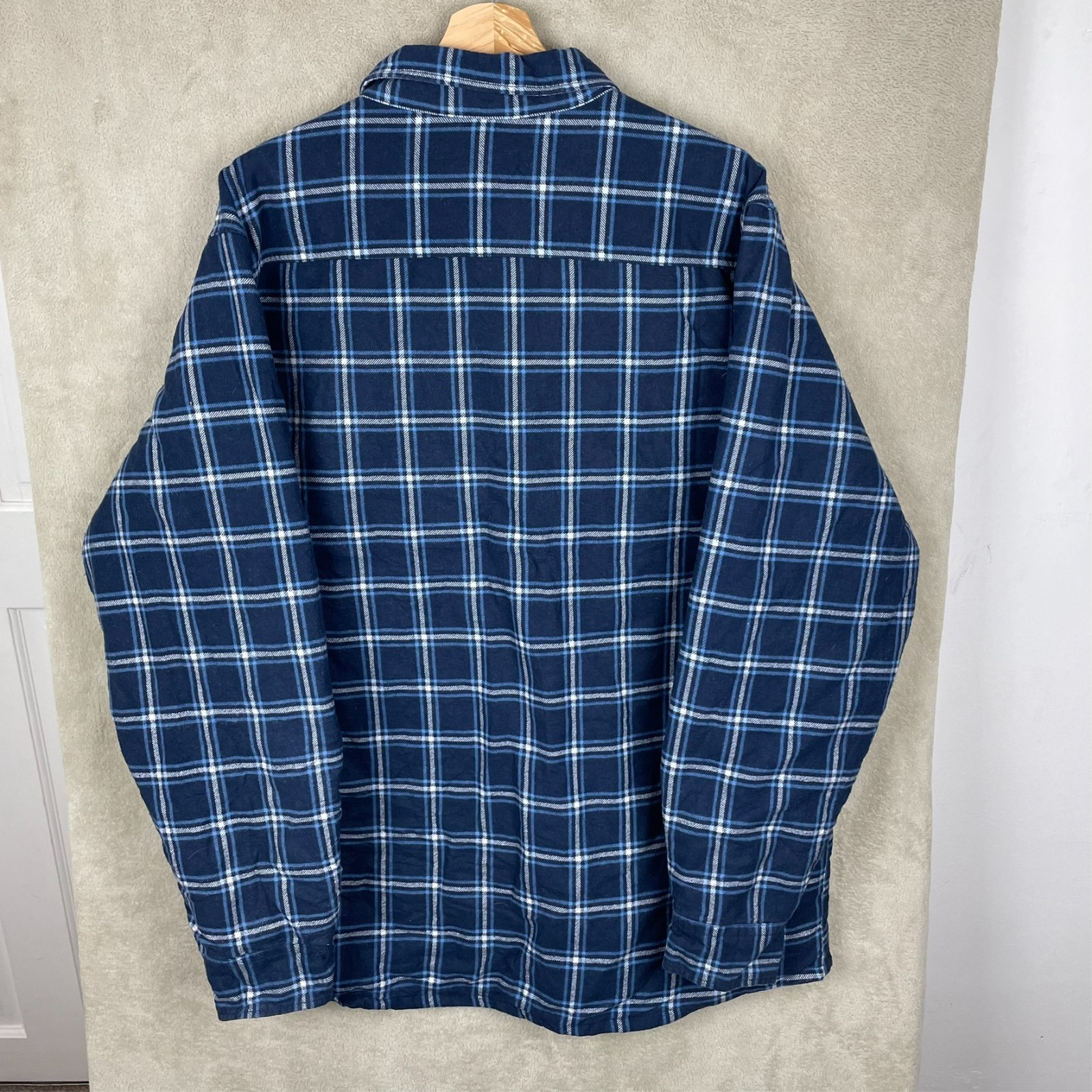Men’s Lined Blue Flannel Shacket Jacket Size XL Extra Large Striped Button Up