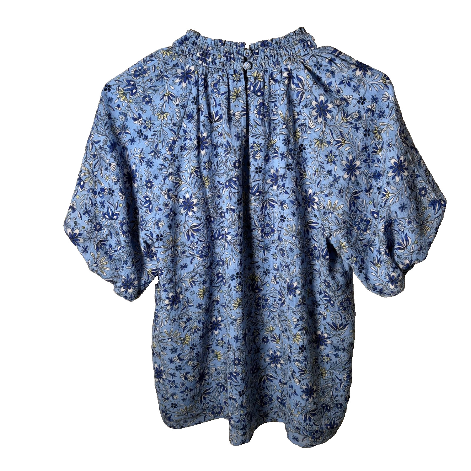 Loft Blouse Women’s Small Blue Floral Puff Sleeve Casual Lightweight Top