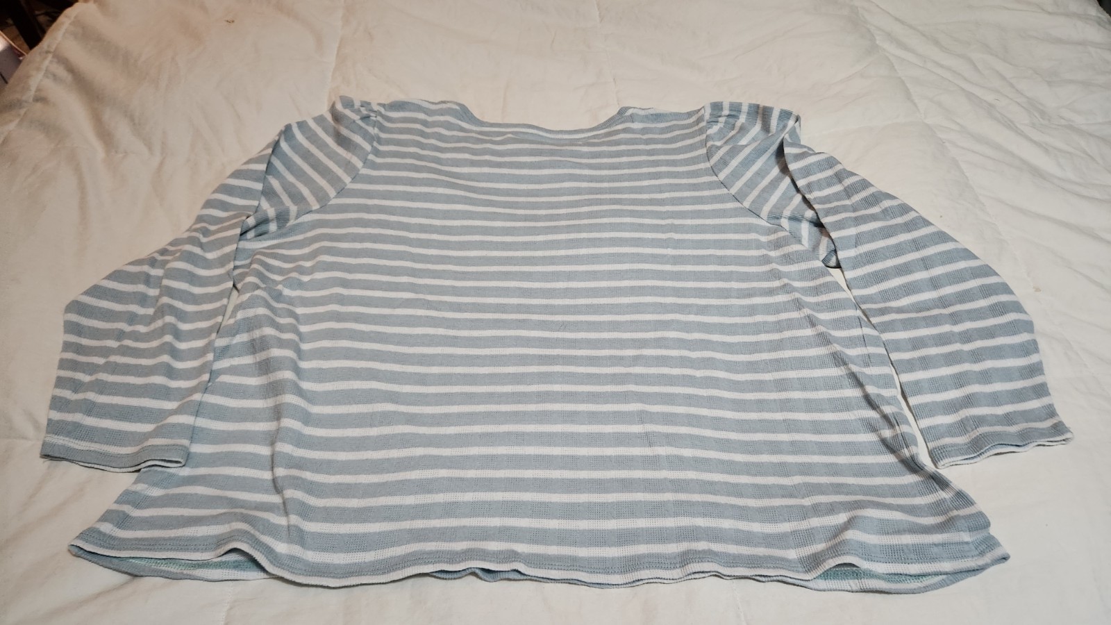 Croft & Barrow 2X Womens Light Blue White Striped Long Sleeve Tee Shirt Plus