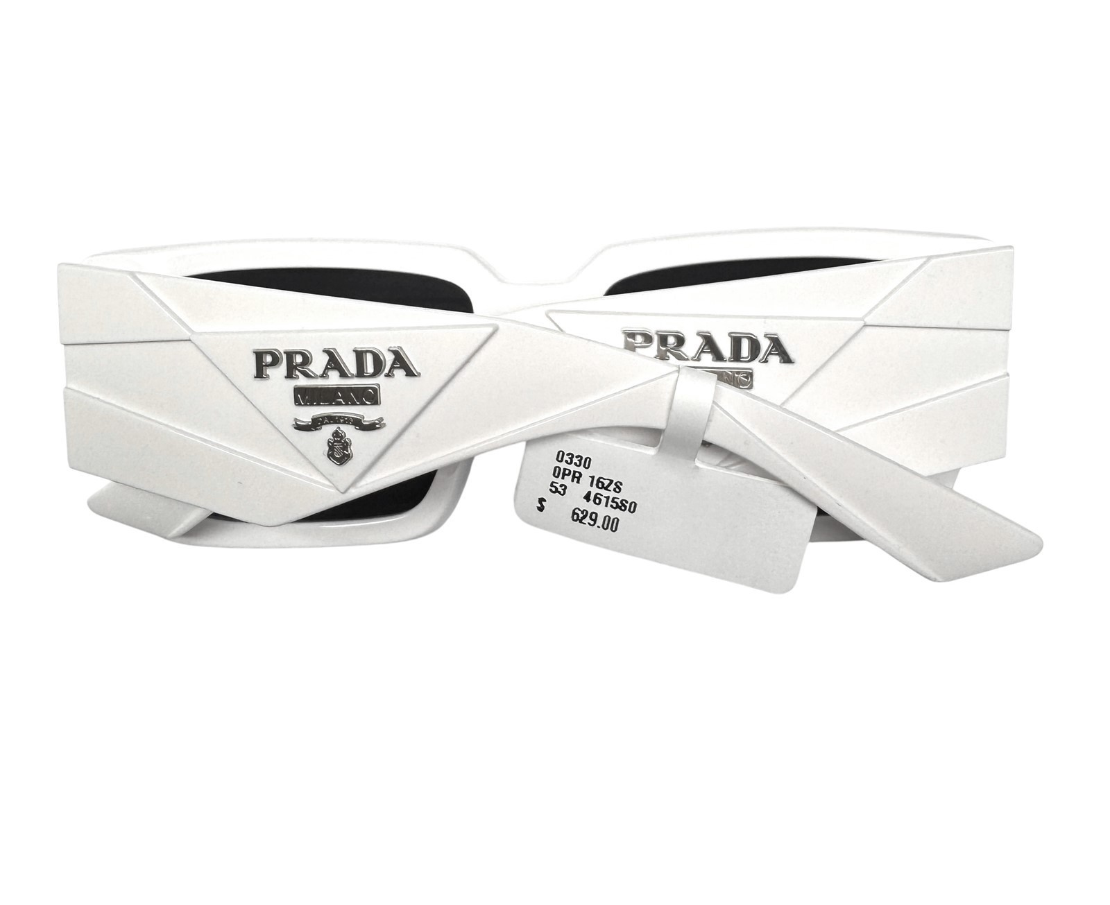 Prada Sunglasses Shiny White Silver Logo SPR 16Z 461-5S0 Bloomingdales Exclusive