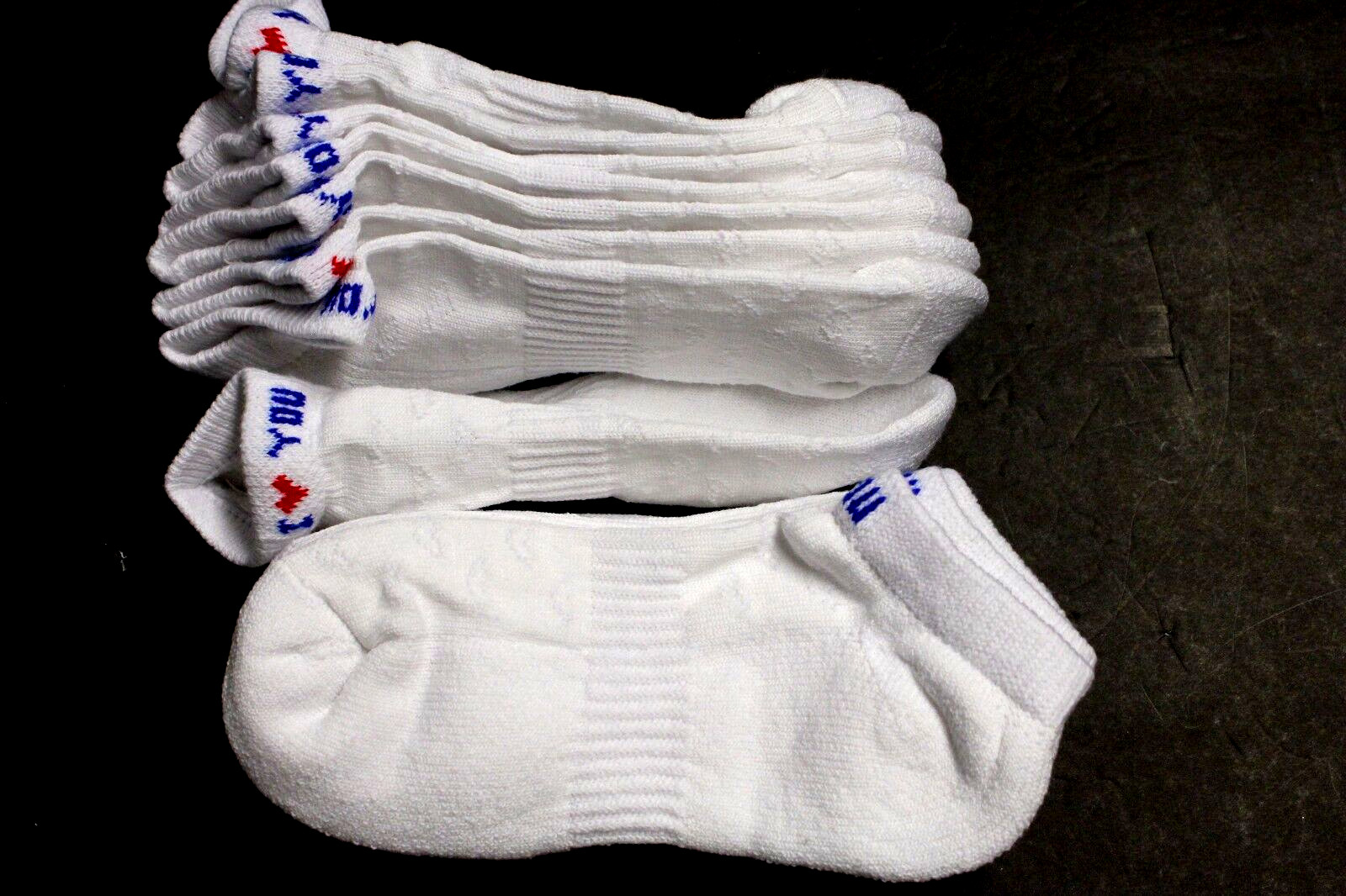 6 prs LOW ANKLE COTTON SOCKS 9-11 White Sports Cousion ARCH SUPPORT I LOVE YOU