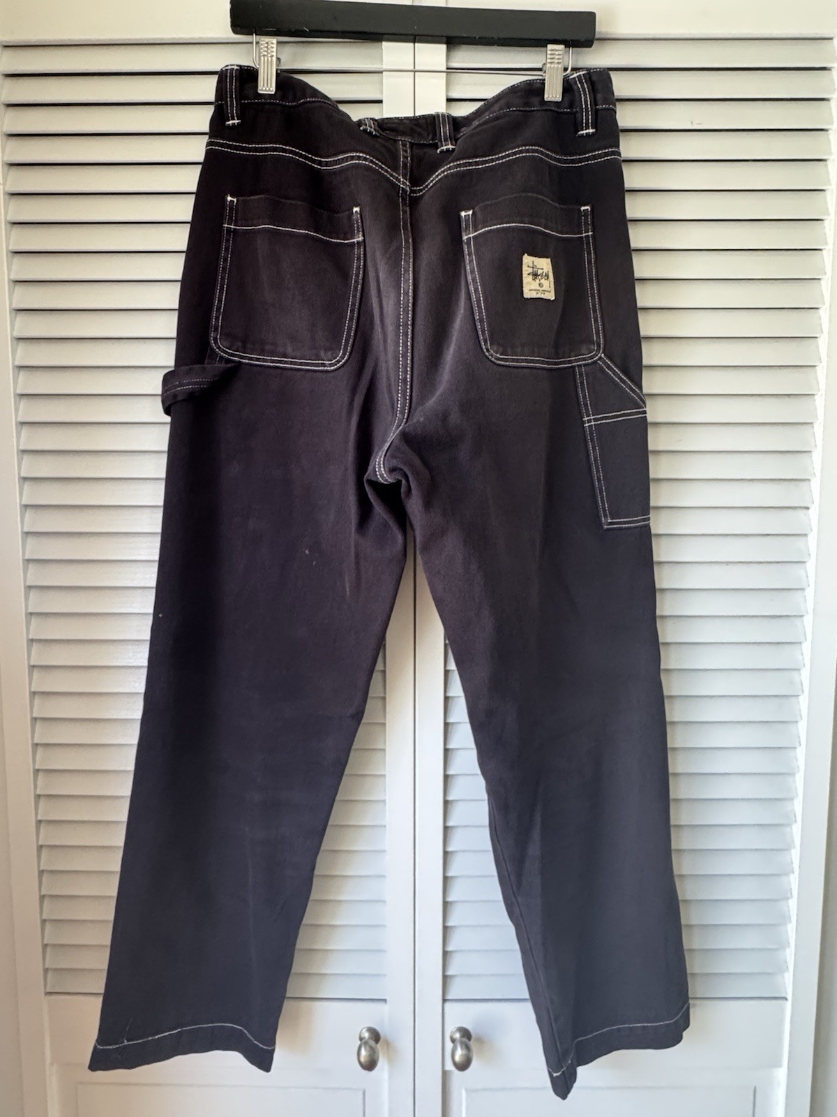 Stussy Carpenter Overdyed Work Pant 32 Black Denim Contrast Stitch Double Knee