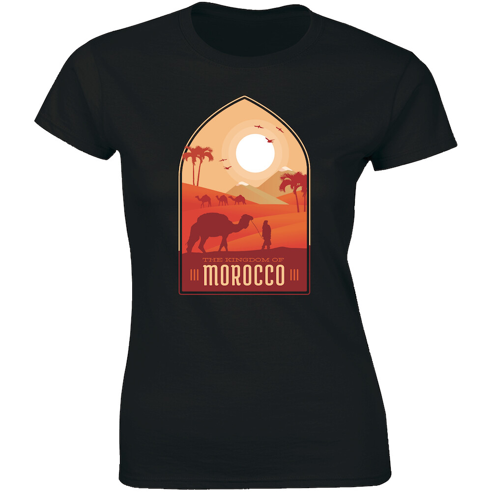 The kingdom Of Morocco Camels In The Desert Graphic Women’s T-shirt Gift Tee