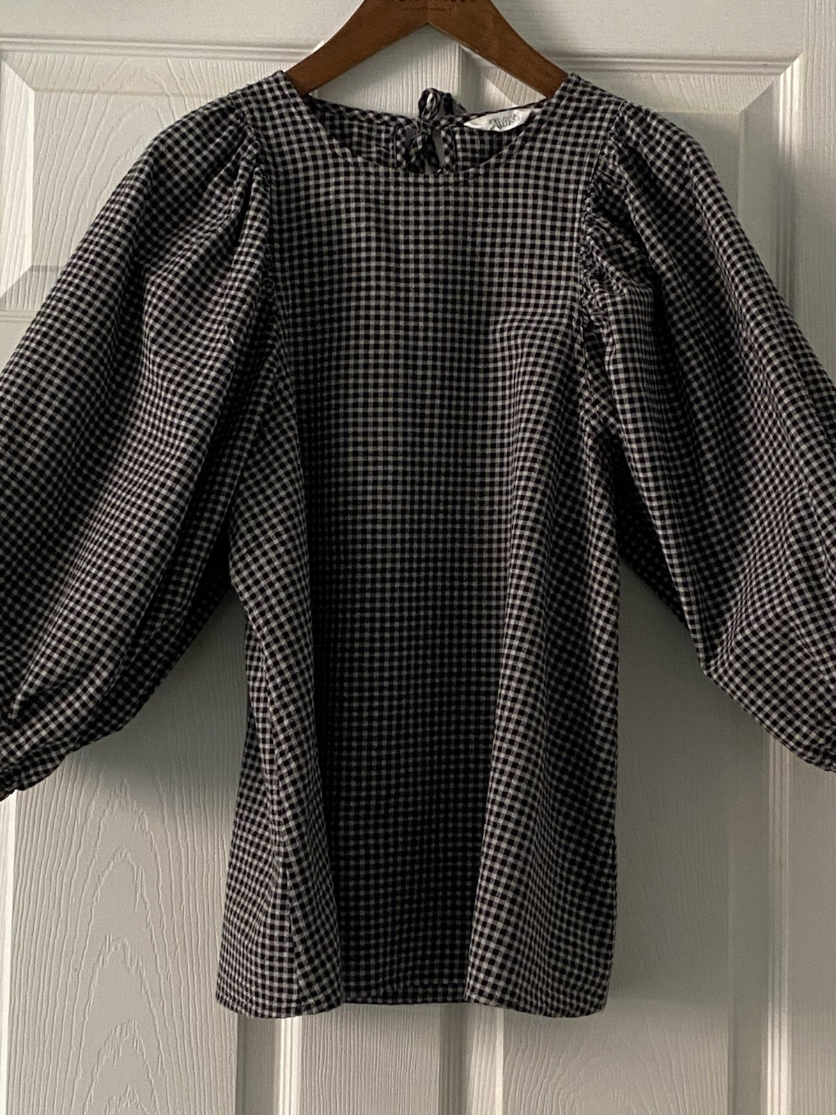 TOAST Black & White Gingham Cotton Round Neck Balloon Sleeve Blouse Size 6
