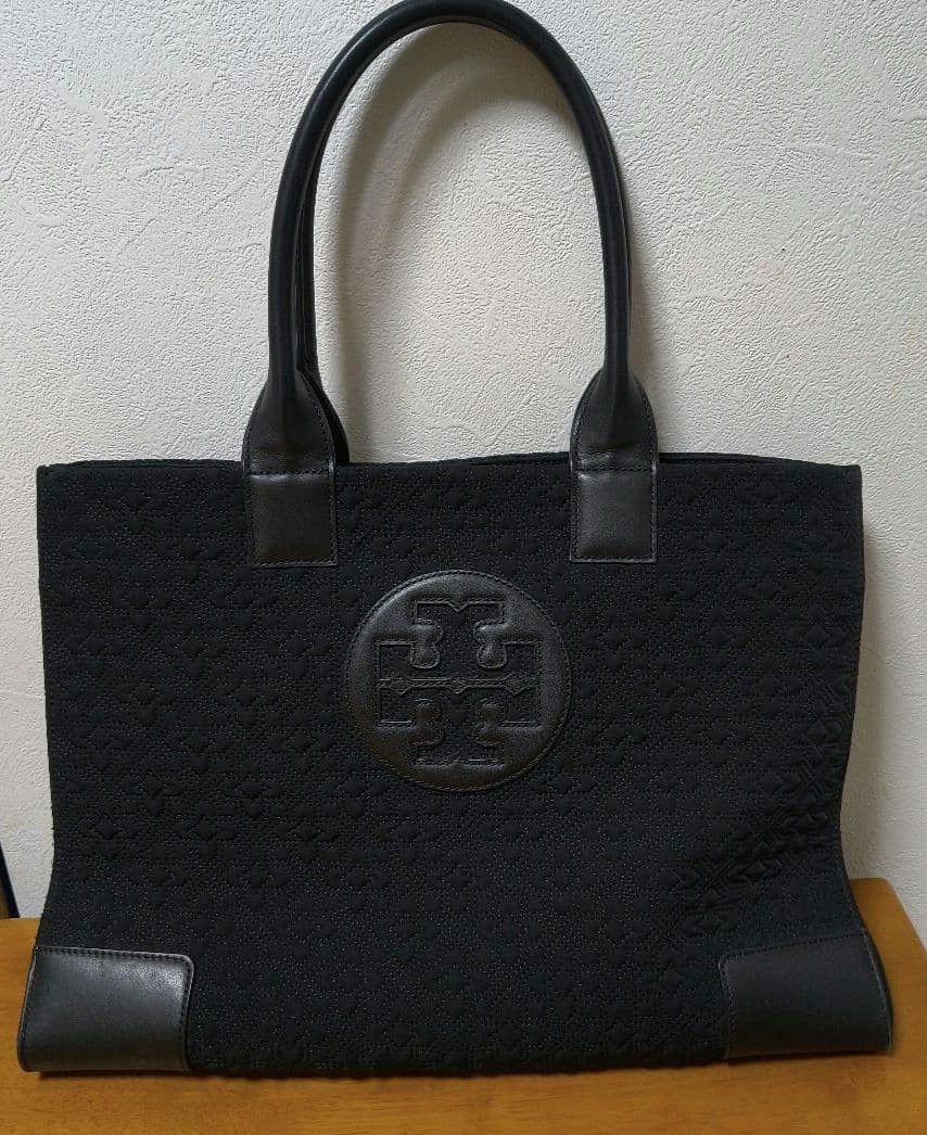 Tory Burch Ella Quilted Large Tote Bag Black