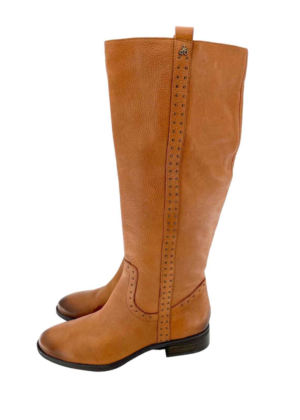 Sam Edelman Boots Soft Studded Leather Riding Boot Whiskey Brown 10.5 New SH10