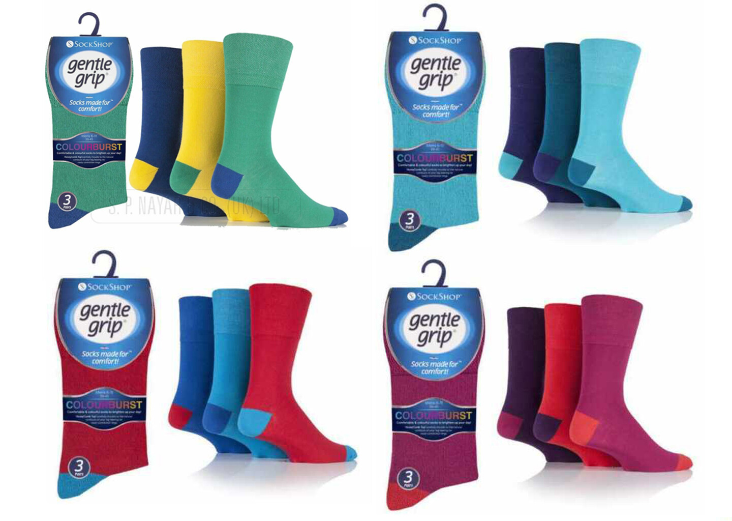 3,6,12 Pairs Men Socks Gentle Grip Color Burst Socks with Soft Cotton UK 6-11