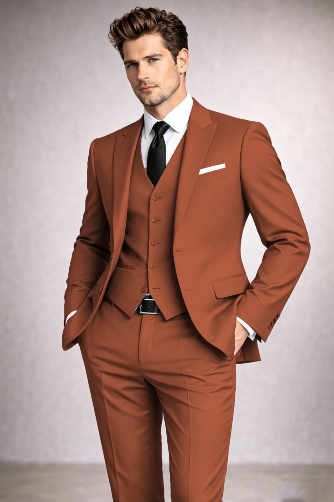 Peak Lapel Men’s Suits 3Pcs Wedding Grooms Coat Formal Evening Business Jacket