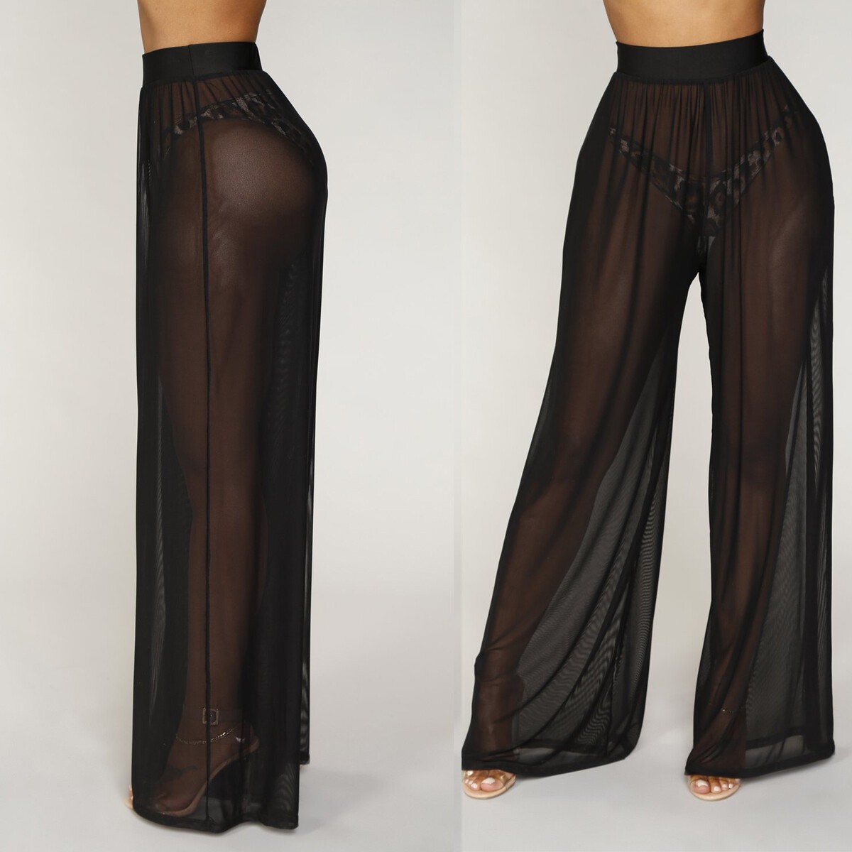 Female Beach Mesh Sheer Bikini Cover Up Swimwear Wide Leg Long Pants Trousers